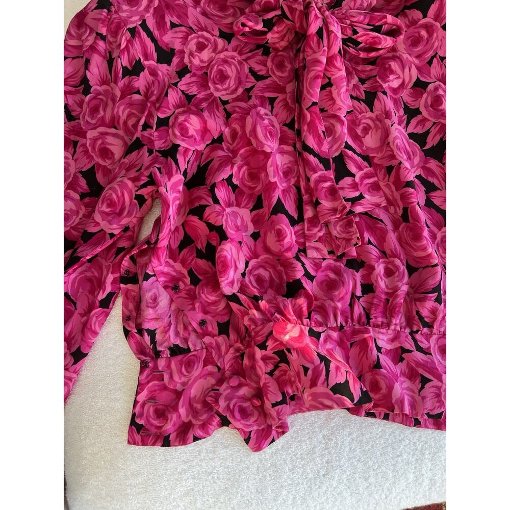 Vtg 80's Dopamine Romantic Bow Peplum Blouse Skirt matching Saks Fifth Ave Sz-6 - Picture 6 of 12